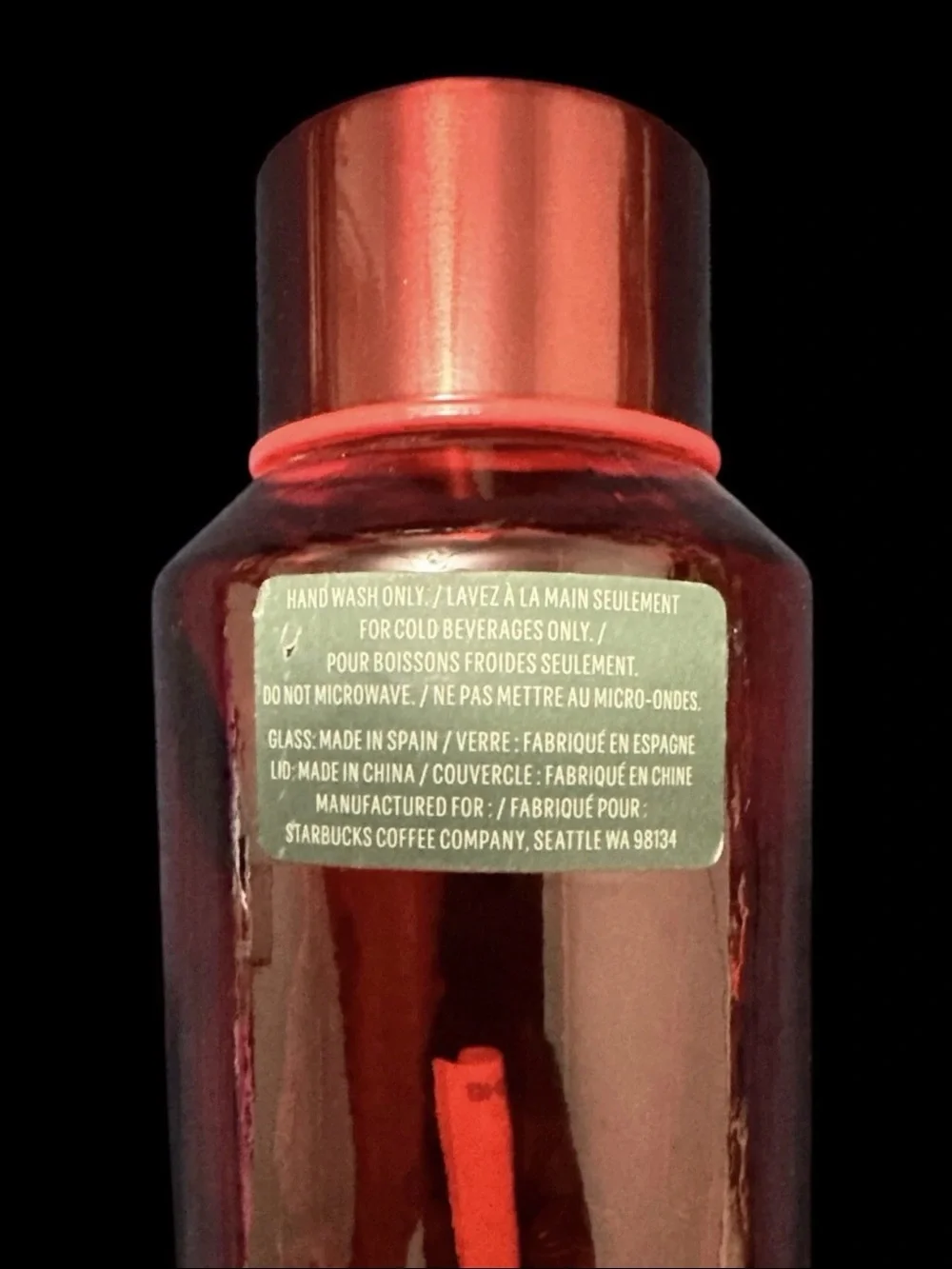 STARBUCKS Valentines Day Red Pink Ombre Recycled Glass Bottle 22oz NEW